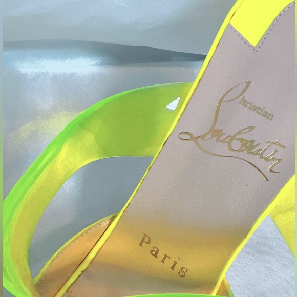Brand New* CHRISTIAN LOUBOUTIN Suede PVC Neon Yellow Choc Strass Pumps - Picture 6 of 9